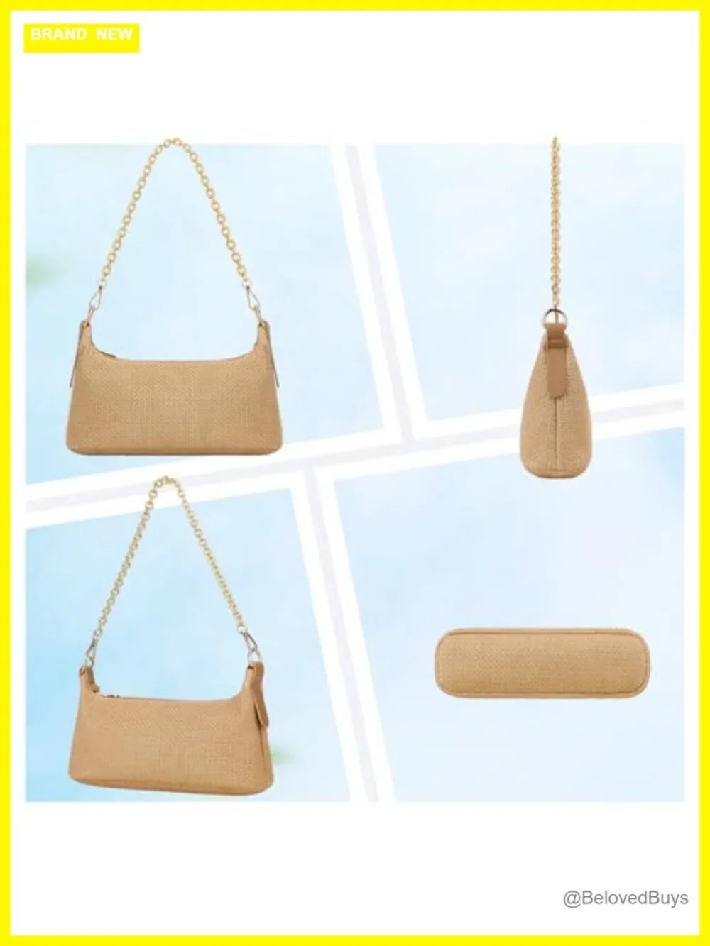 Boho Woven Raffia Hobo Purse with Charm Chain Shoulder Bag